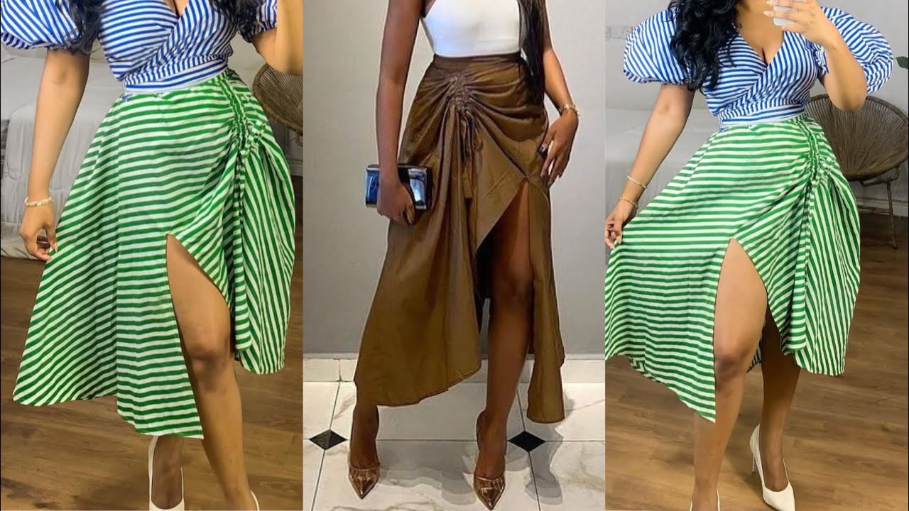 How to cut and sew a half circle skirt with slit and ruch without pattern. Beginner Sewing Projects.