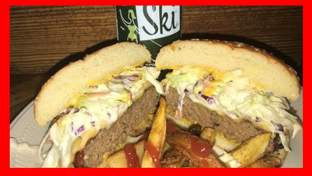 Slawburger, Fries And A Bottle Of Ski