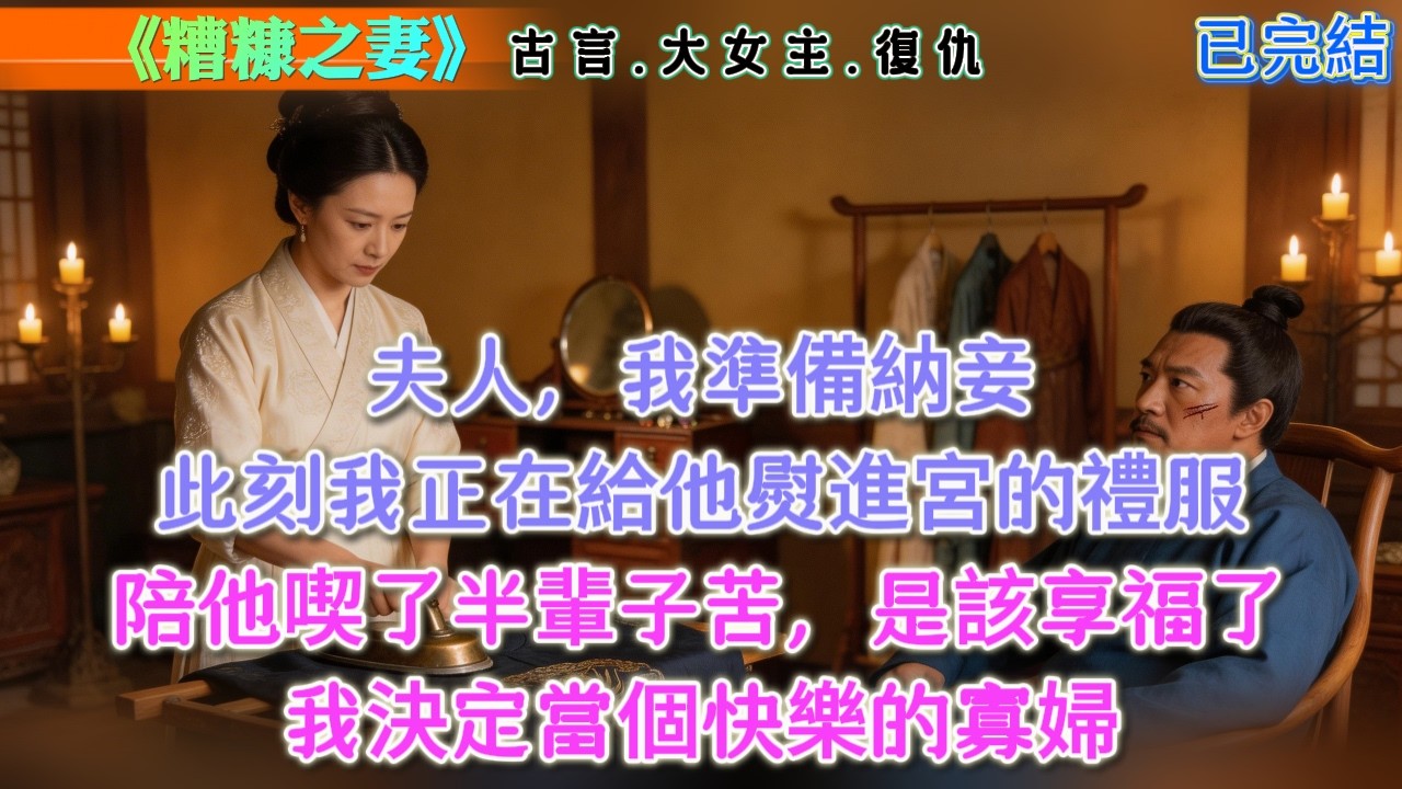 【古言】《糟糠之妻》，夫人，我準備納妾，此刻我正在給他熨進宮的禮服，陪他喫了半輩子苦，是該享福了，我決定當個快樂的寡婦 #古言 #權謀