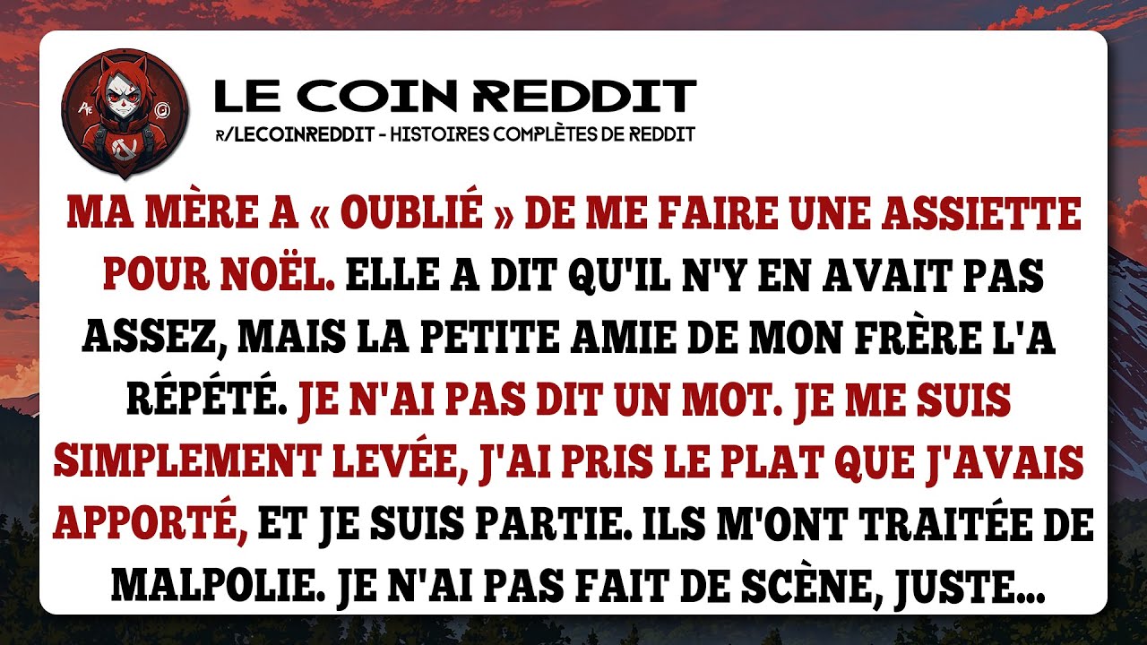 Ma mère m'humilie à Noël. Ma vengeance silencieuse : je pars avec le plat.