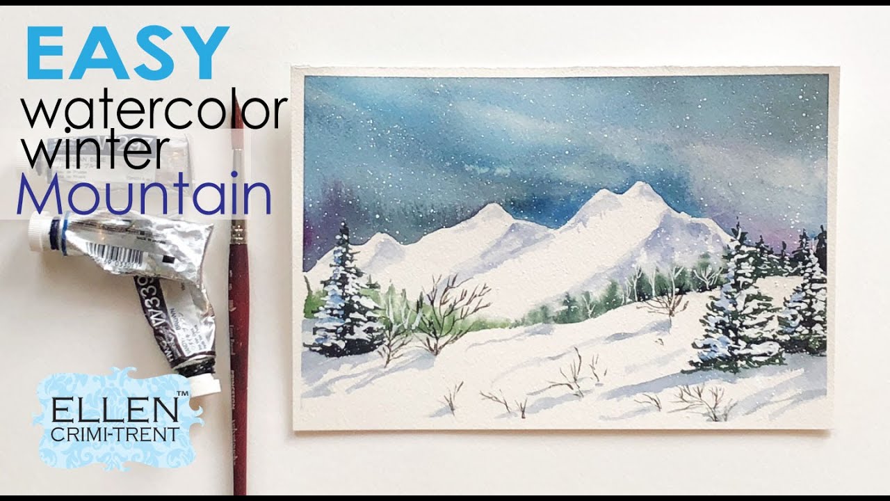 EASY Winter Mountain ❄️ Landscape in Watercolor/Christmas Card Ideas