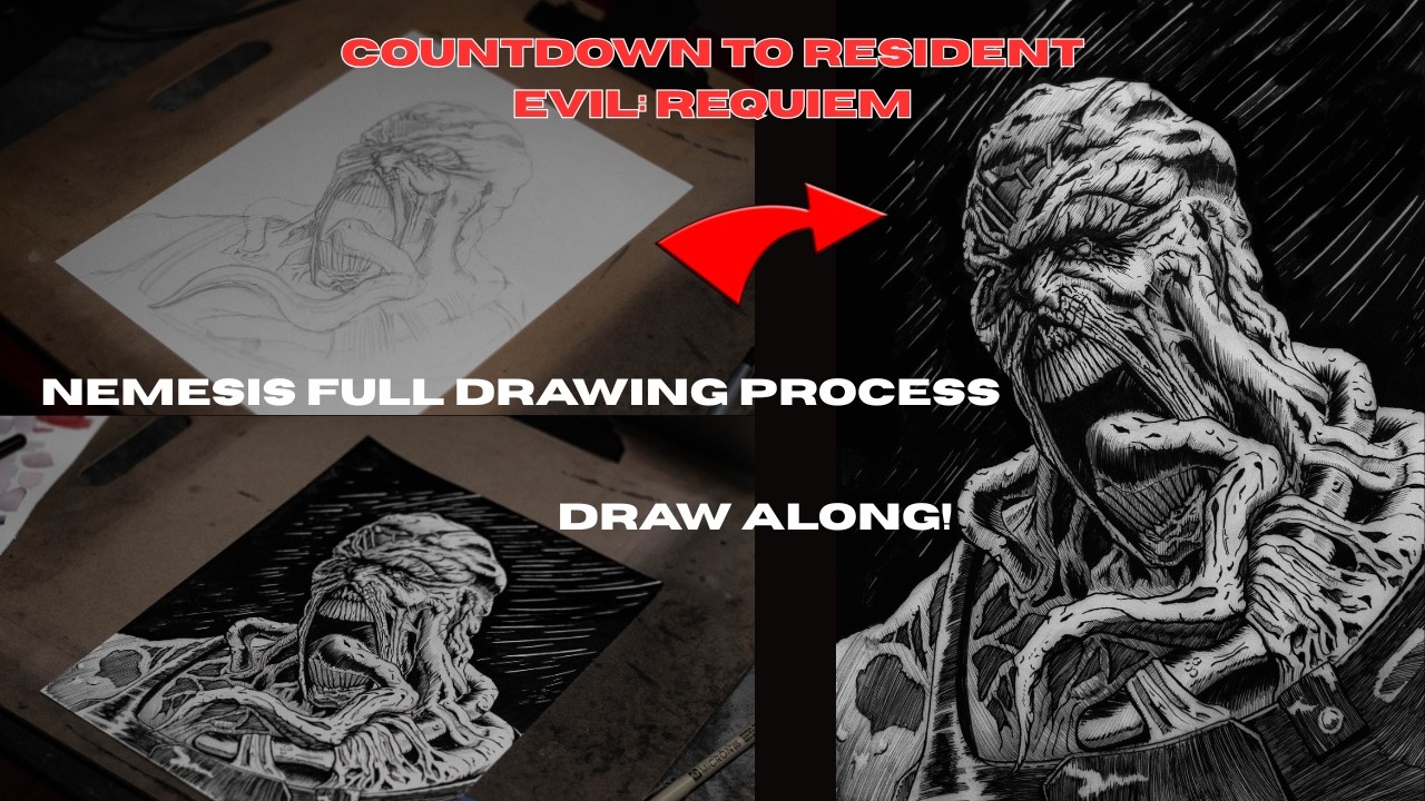 Nemesis Pen and Ink full process. Draw Along!
