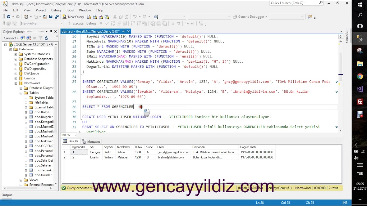134-) SQL Server 2016 Dynamic Data Masking Uygulama