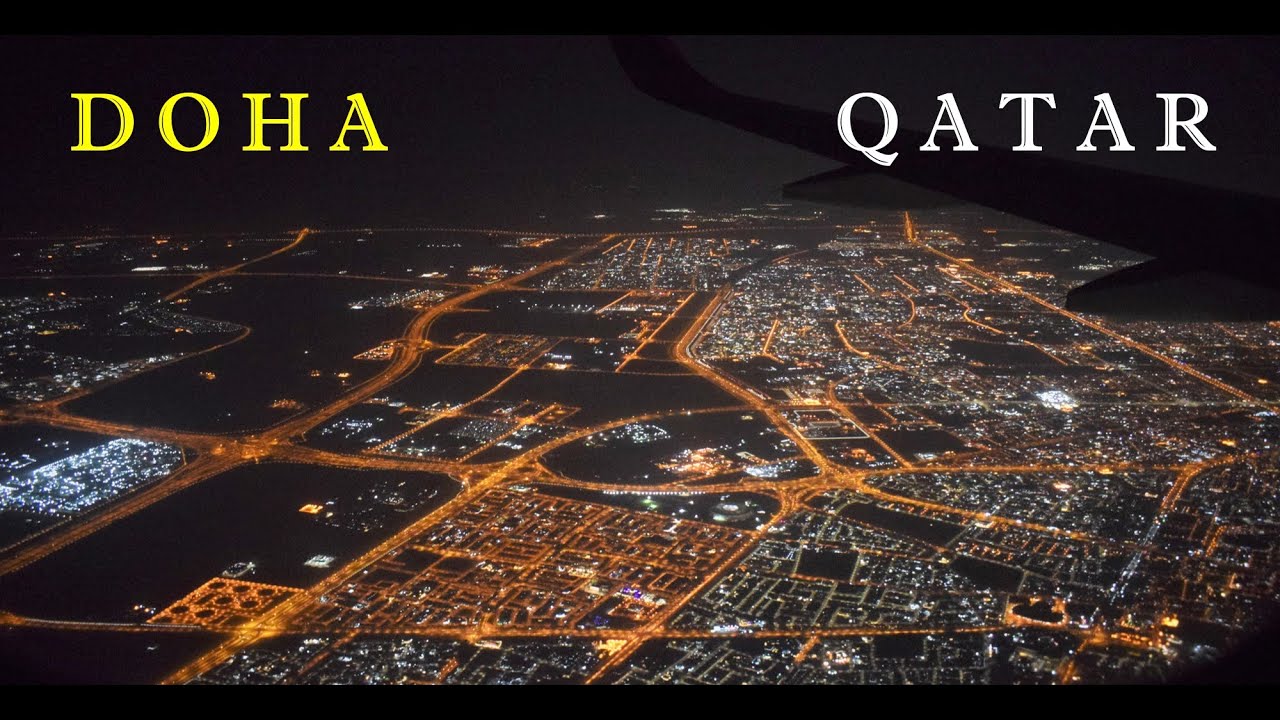 Mesmerizing Night Lights of Doha City // Qatar Airways - Night Landing at Doha