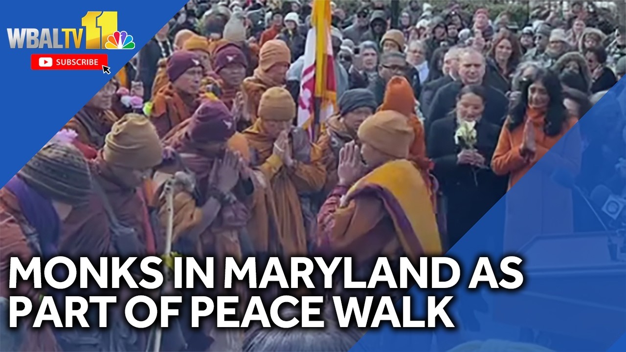 Thousands line up to greet monks in Maryland