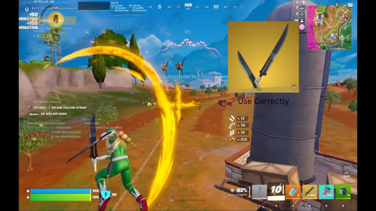 How to correctly use the Dual Zangetsus Mythic (Fortnite X Bleach)