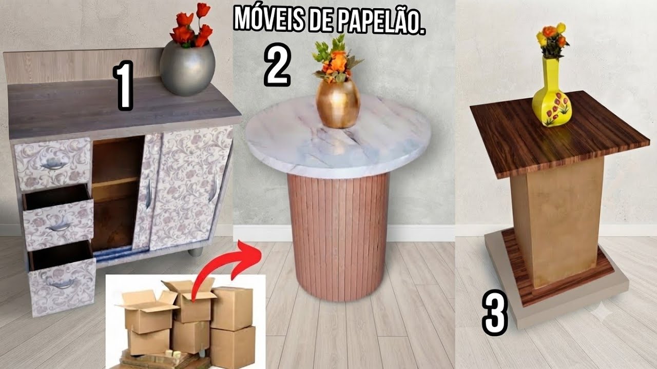 3 IDEIAS 💡 GENIAIS DE MÓVEIS DECORATIVOS FEITOS DE PAPELÃO | COMO FAZER MÓVEIS DE CAIXAS DE PAPELÃO