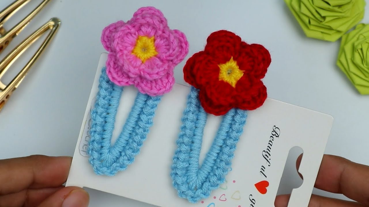 Very Easy and Unique Crochet hair clips pattern for beginners! Cute crochet Gift idea