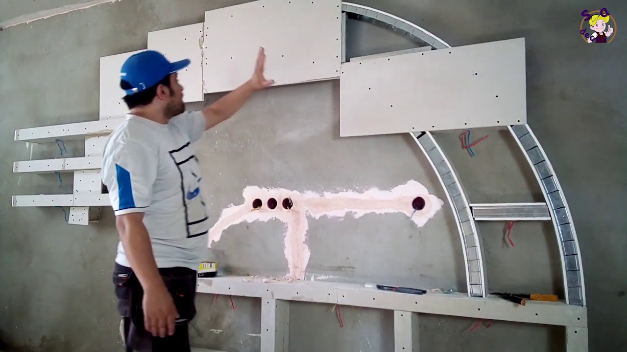 طريقة عمل ديكور شاشة التلفاز #4 طريقة تركيب الالواح /placoplatre ba13 ديكورات المنازل meuble tv