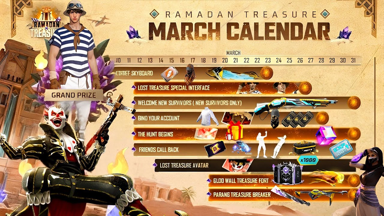 Ramadan Treasure March Calendar Free Fire🥳| Free Fire New Event |Ff New Event | Ff New Event Today