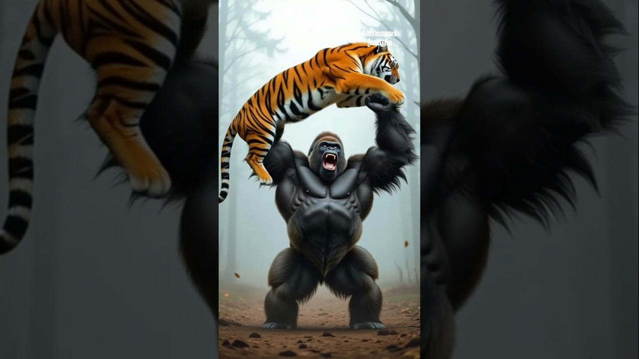Gorilla Fights Tiger! | Epic Animal Battle Scene | Cinematic Wildlife Action Video 2025 🦍🐅💥 #gorilla