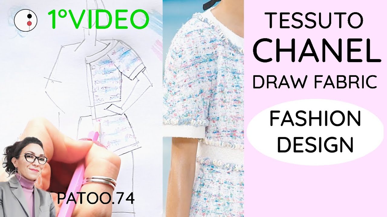 TESSUTO CHANEL TWEED con matite colorate, tutorial completo Come Disegnare Figurino 1video | Patoo74