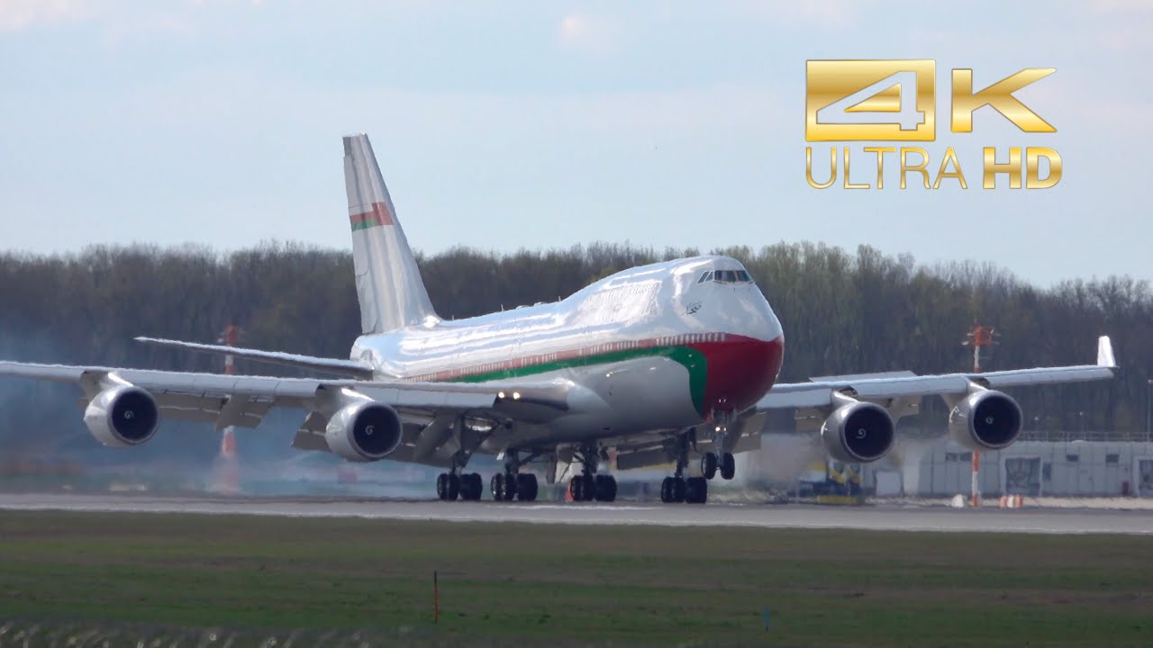 (4K) Boeing 747-430 Oman Royal Flight A4O-OMN arrival at Munich Airport MUC EDDM