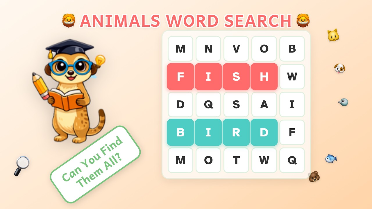 Animals Word Search for Kids EASY | Can You Find All the Words? 🦁