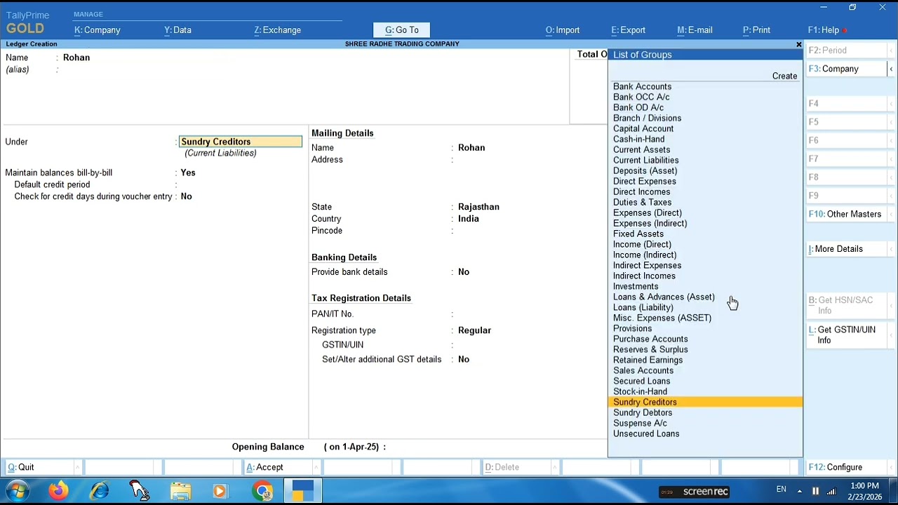 How to create a ledger in tally prime,tally me ledger kese bnate h,