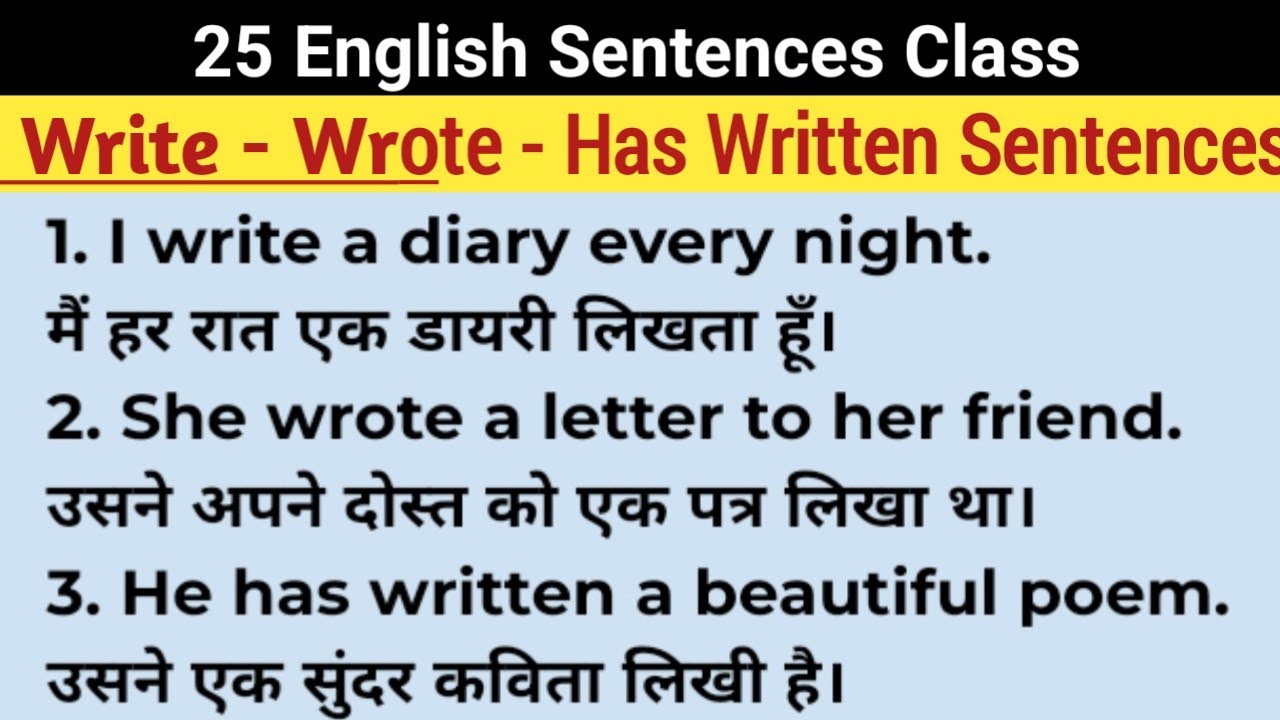 Write Wrote Has Written | Verb Forms with 25 English Sentences | English Grammar Practice