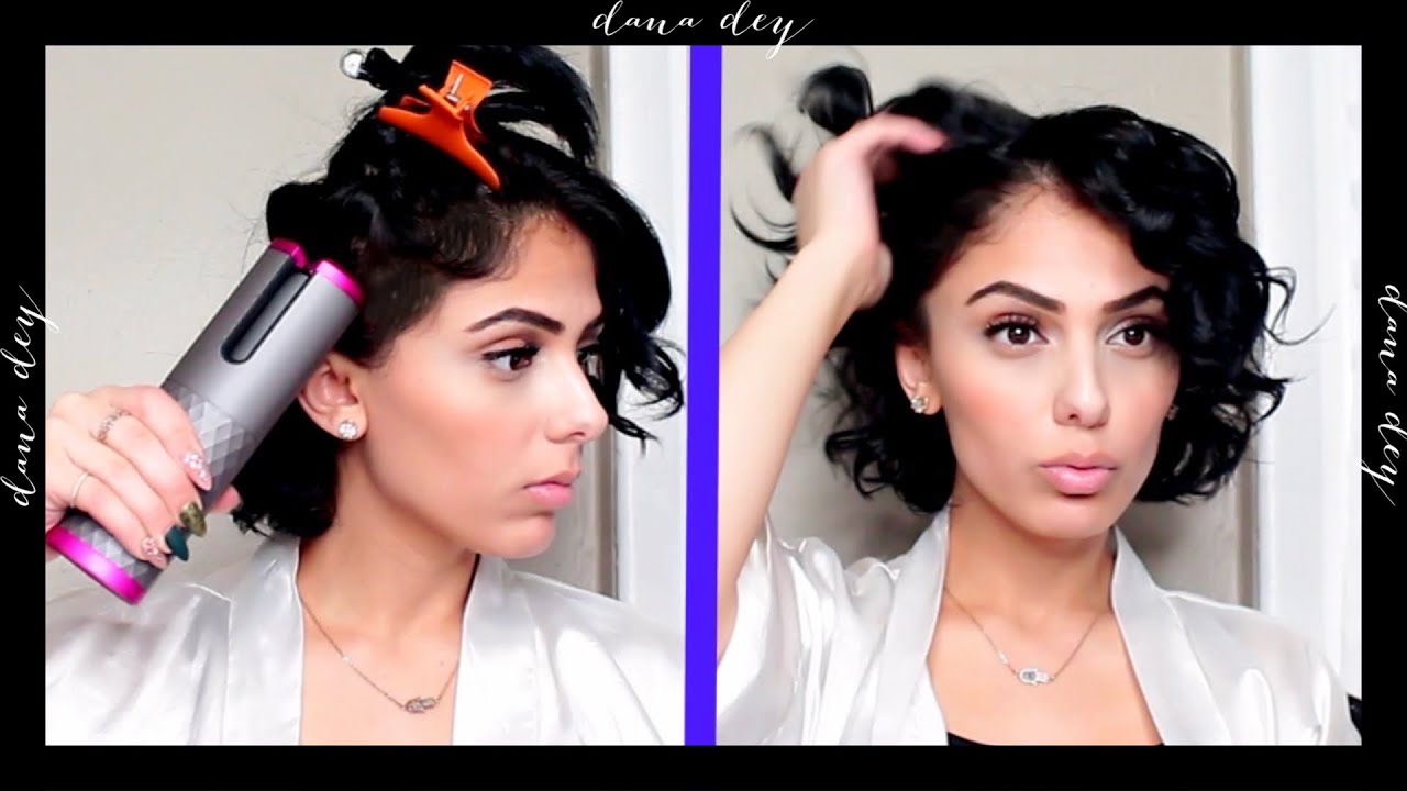 using a wireless automated curling iron on my short hair