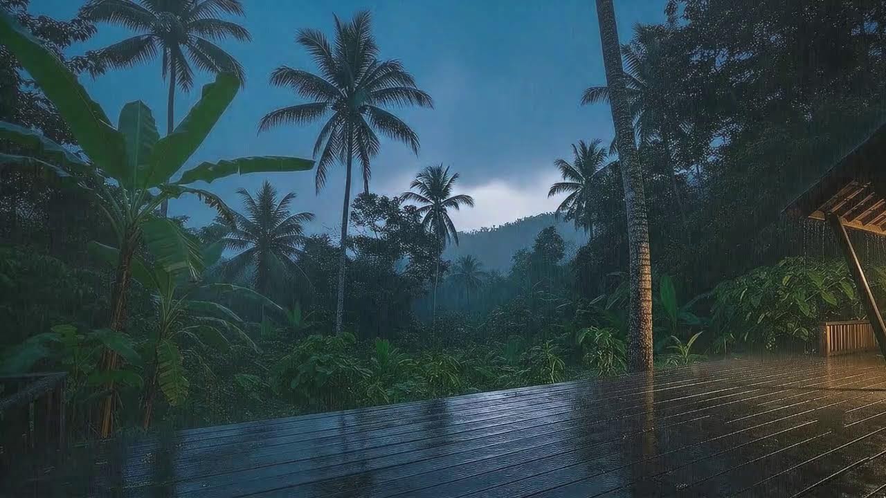 Fall Asleep Fast with Soft Rain and Distant Storm at Forest Cabin Terrace 🌧️