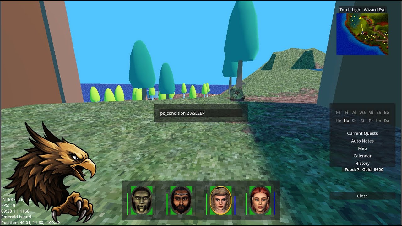 Emerald World #23: Console with cheats, resistances, fall damage