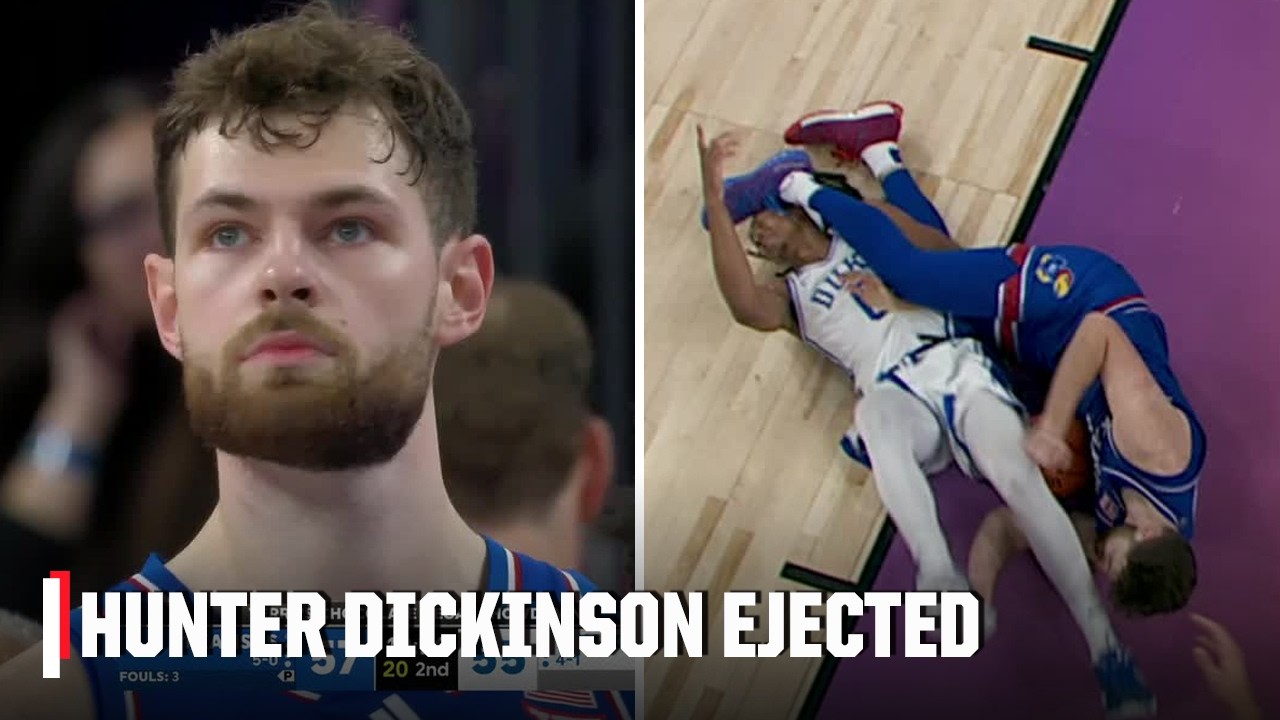 Kansas&rsquo; Hunter Dickinson ejected for flagrant 2 foul on Duke&rsquo;s Maliq Brown | ESPN College Basketball