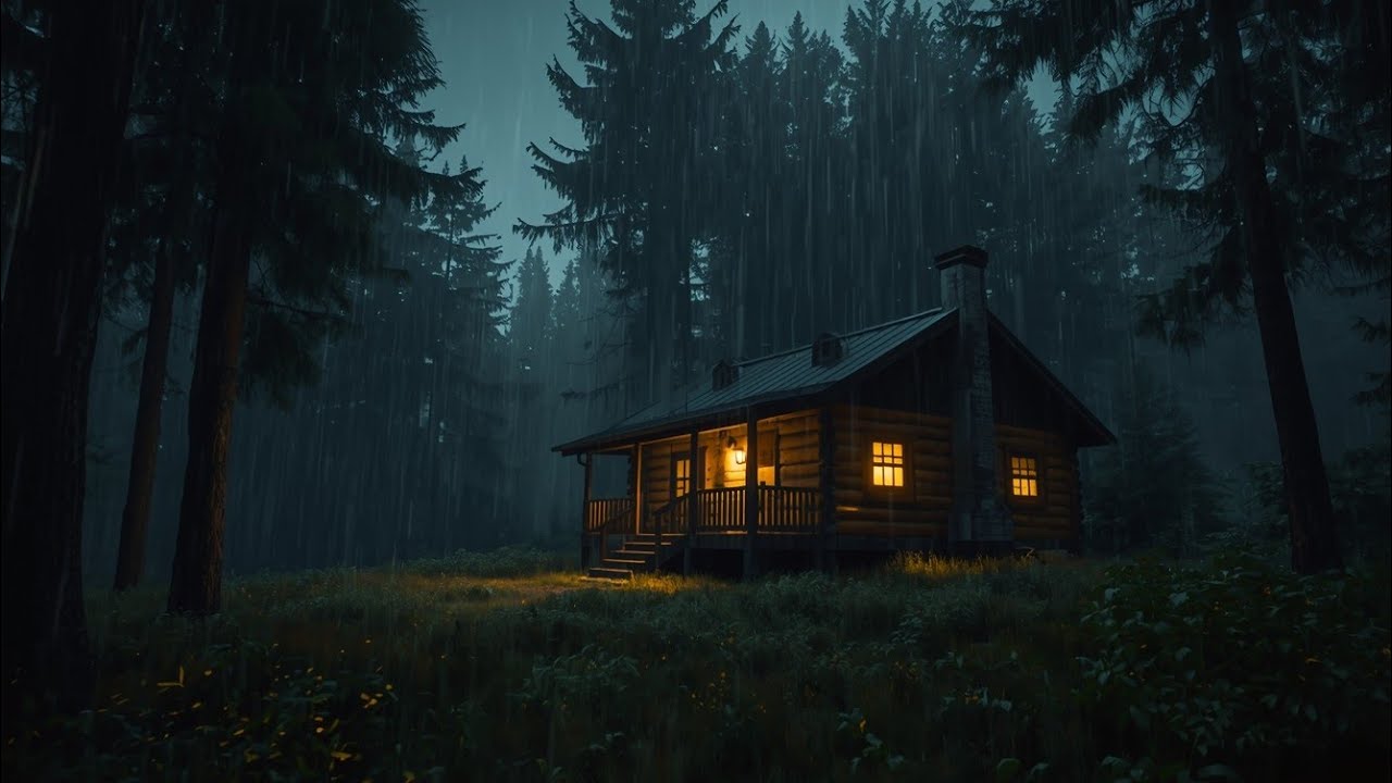Rainy Night in a Cozy Log House 🌲 | Peaceful Woodland Ambience For Sleep