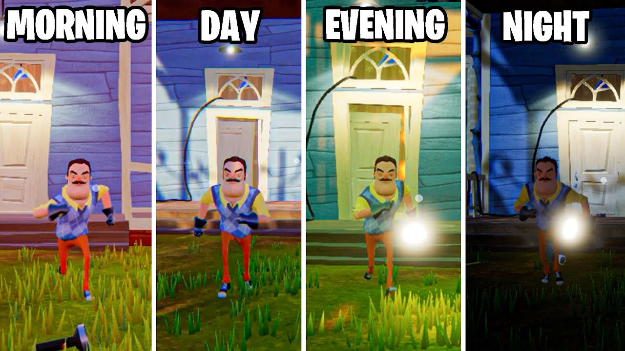 Hello Neighbor ACT 2 in DIFFERENT TIMES! (Morning, Day, Evening, Night)
