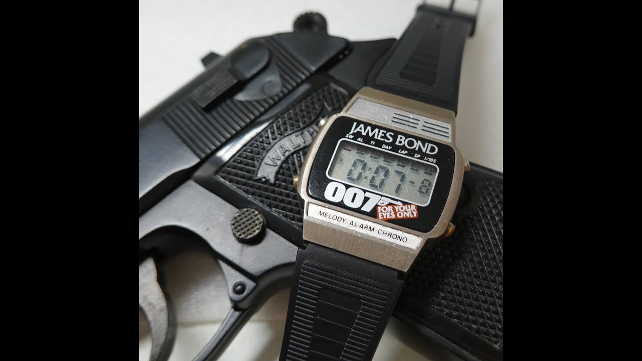 c1981 Zeon For Your Eyes Only James Bond 007 melody men's vintage digital chronograph watch.