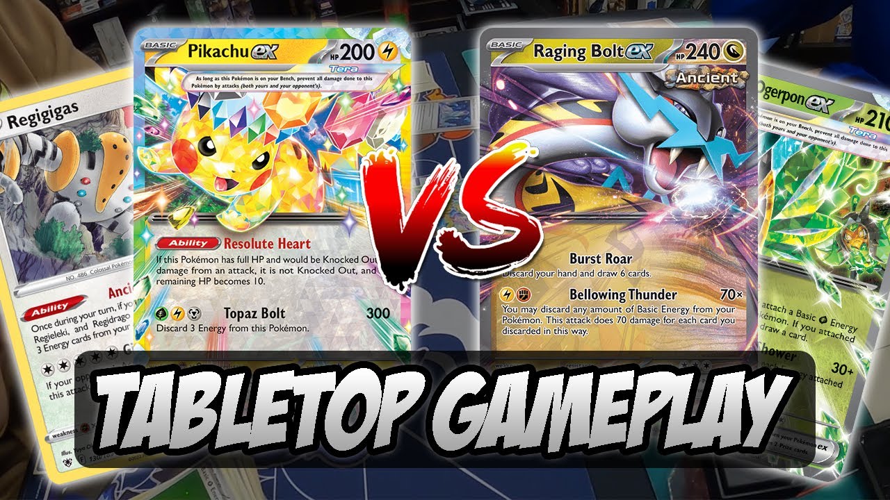Regis with Pikachu Ex Vs Raging Bolt Ex | Tabletop Pokémon TCG Gameplay