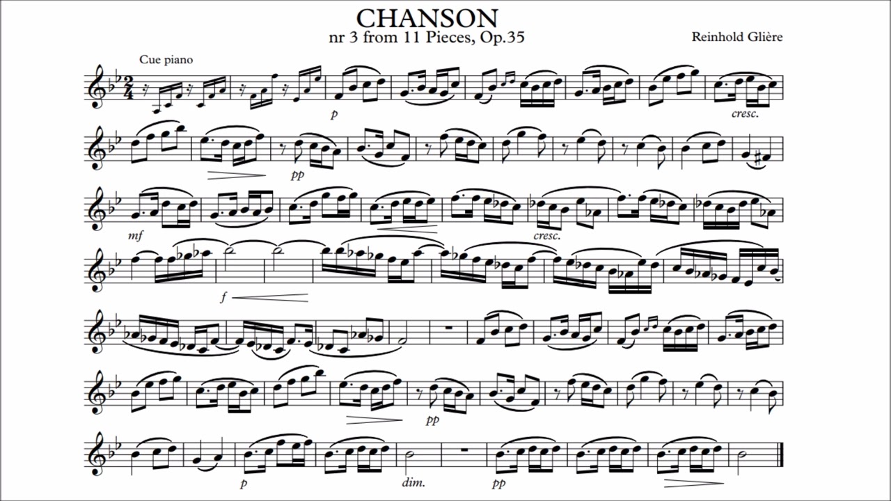 Flute or Oboe Play-along - Chanson nr 3 op. 35 - Glière - with sheet music
