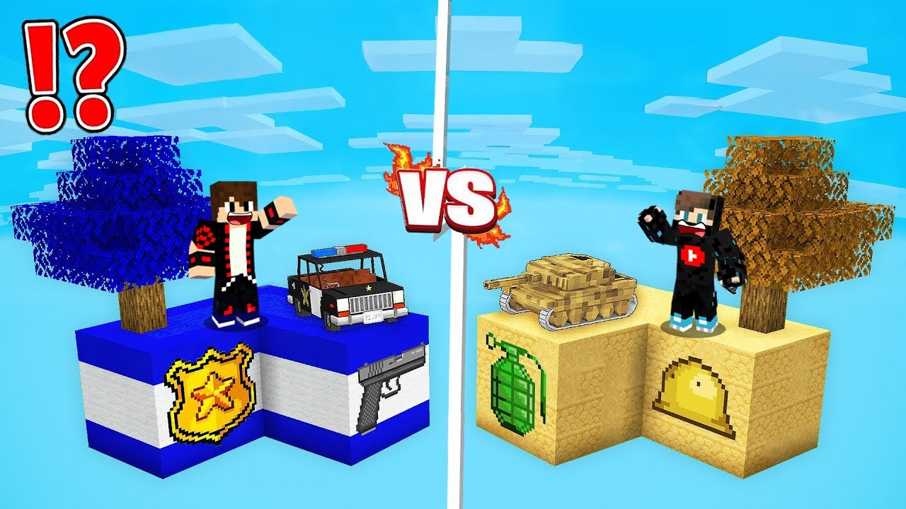 ماين كرافت : حـرب بلوكات الحظ ولكن جزيرة الشرطة ضد جزيرة الحرامية !!؟ 🔥😱