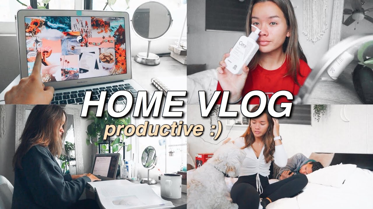PRODUCTIVE DAY IN THE LIFE AT HOME | Groceries, Homework/Studying, Youtube! (w/ @SydneyHembrough)