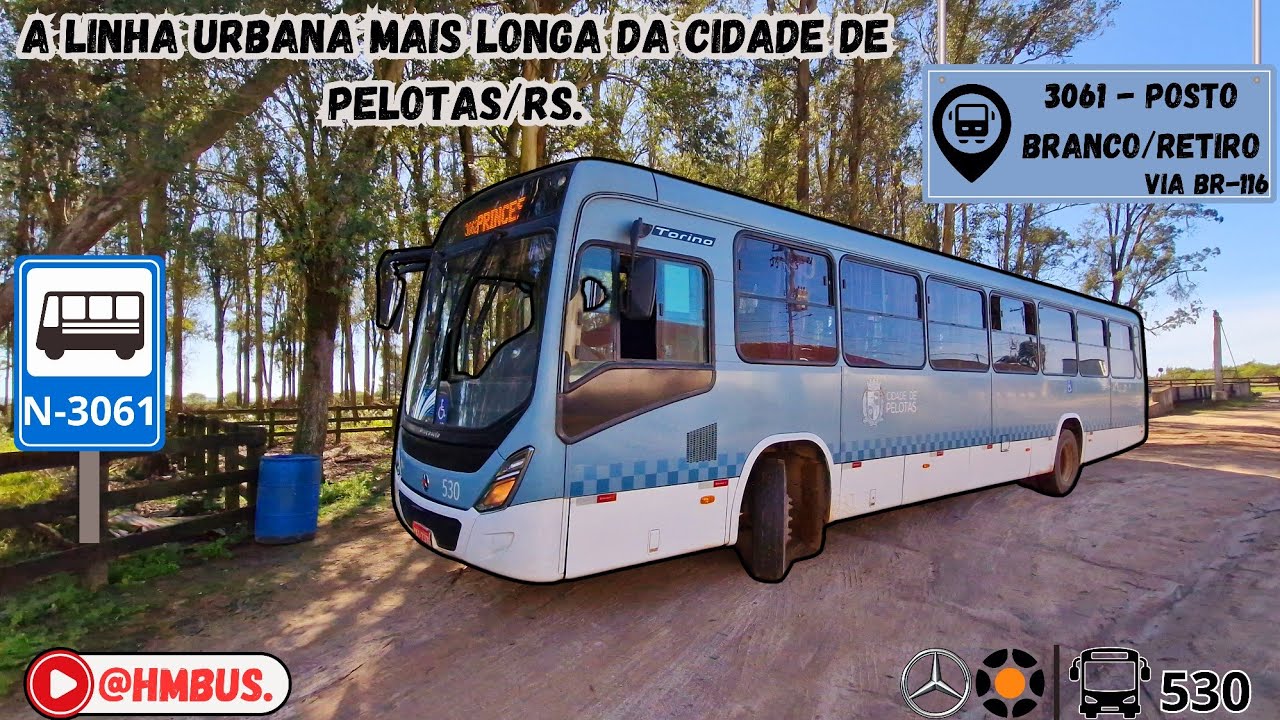 A linha de ônibus mais longa de Pelotas/RS - 3061 Posto Branco/Retiro no Mercedes-Benz OF-1721 B5.