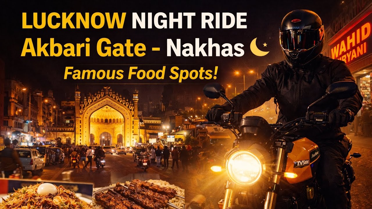 👉 Lucknow Old City Night Ride 🌙 | Akbari Gate & Nakhas Food Streets | MotoVlog #Lucknow #Akbarigate 
