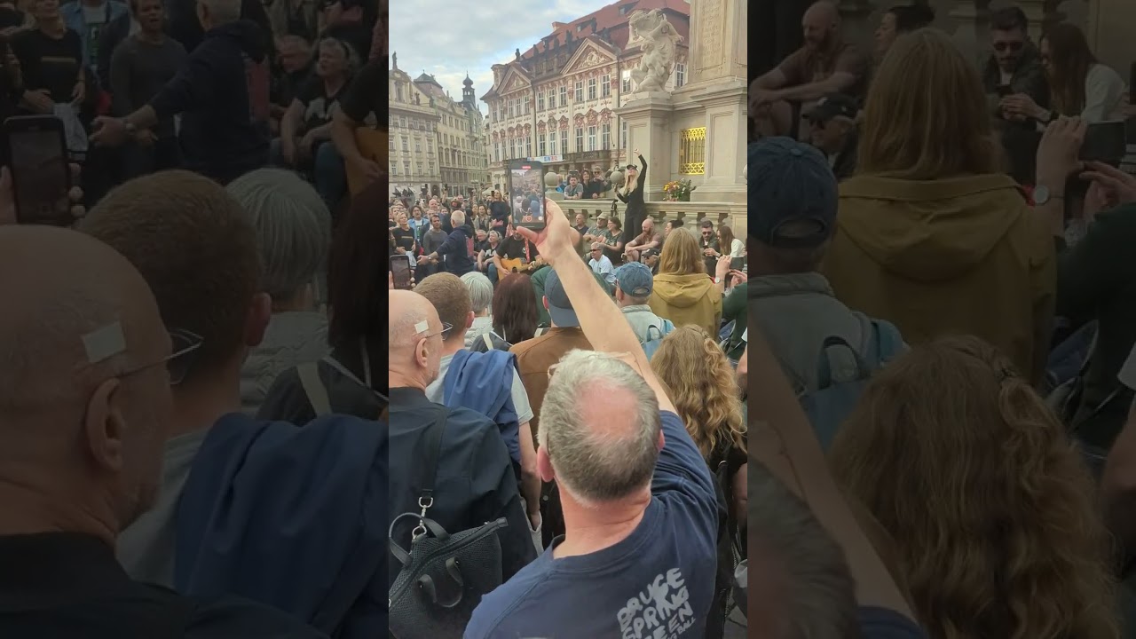 Bruce Springsteen fans singing in Prague.