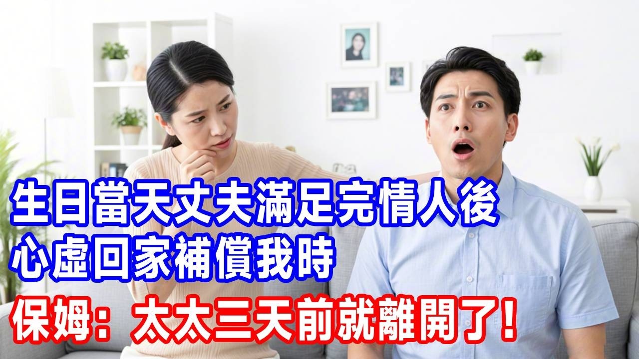 生日當天丈夫滿足完情人後，心虛回家補償我時，保姆：太太三天前就離開了！#生活經驗 #故事分享 #正能量 #反转 #人生感悟 #打脸 #沐沐講故事
