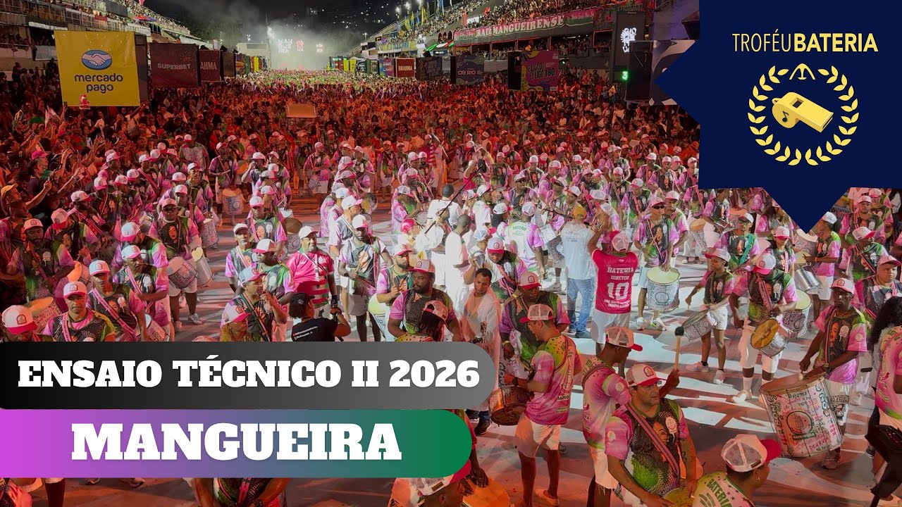 Bateria de Mangueira no segundo ensaio para o carnaval 2026