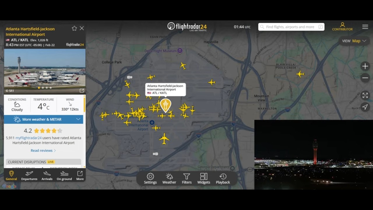 FlightRadar24 | 23 Feb 2026 Atlanta Airport with LIVE Video/Audio