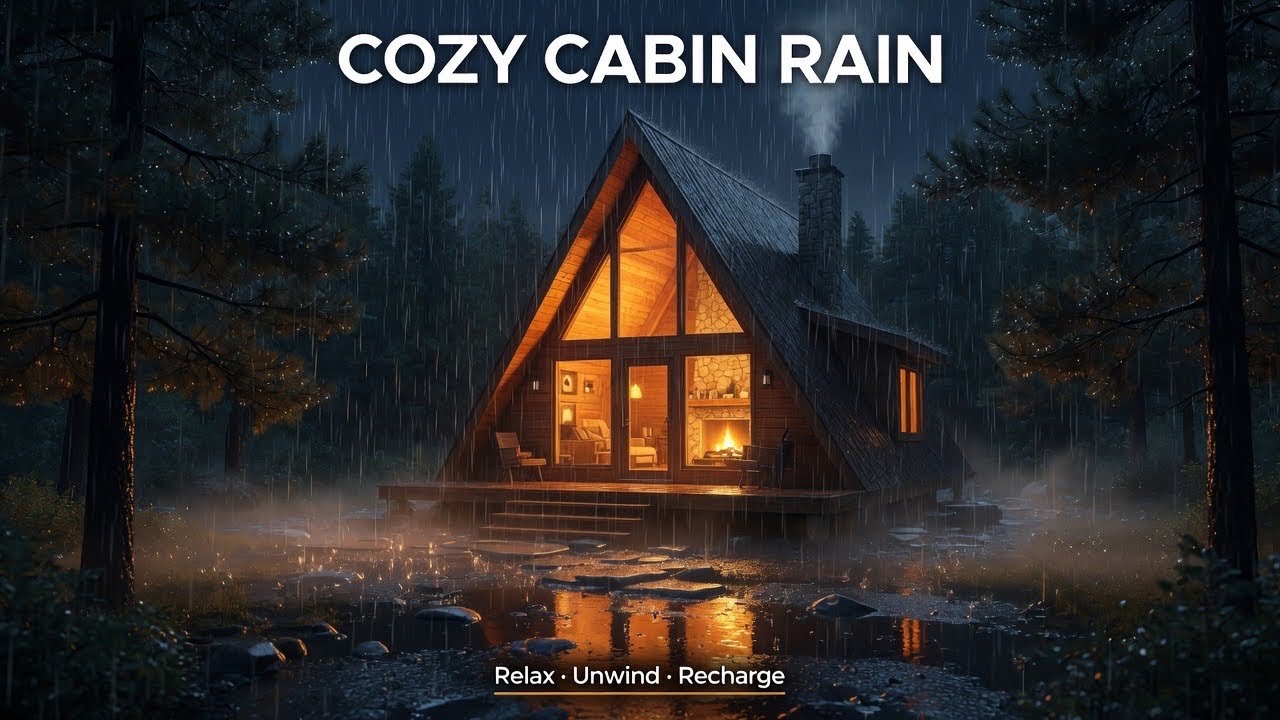 Heavy Rain Sounds for Sleep | Cozy Cabin in the Forest, Deep Relaxation (1 Hour)