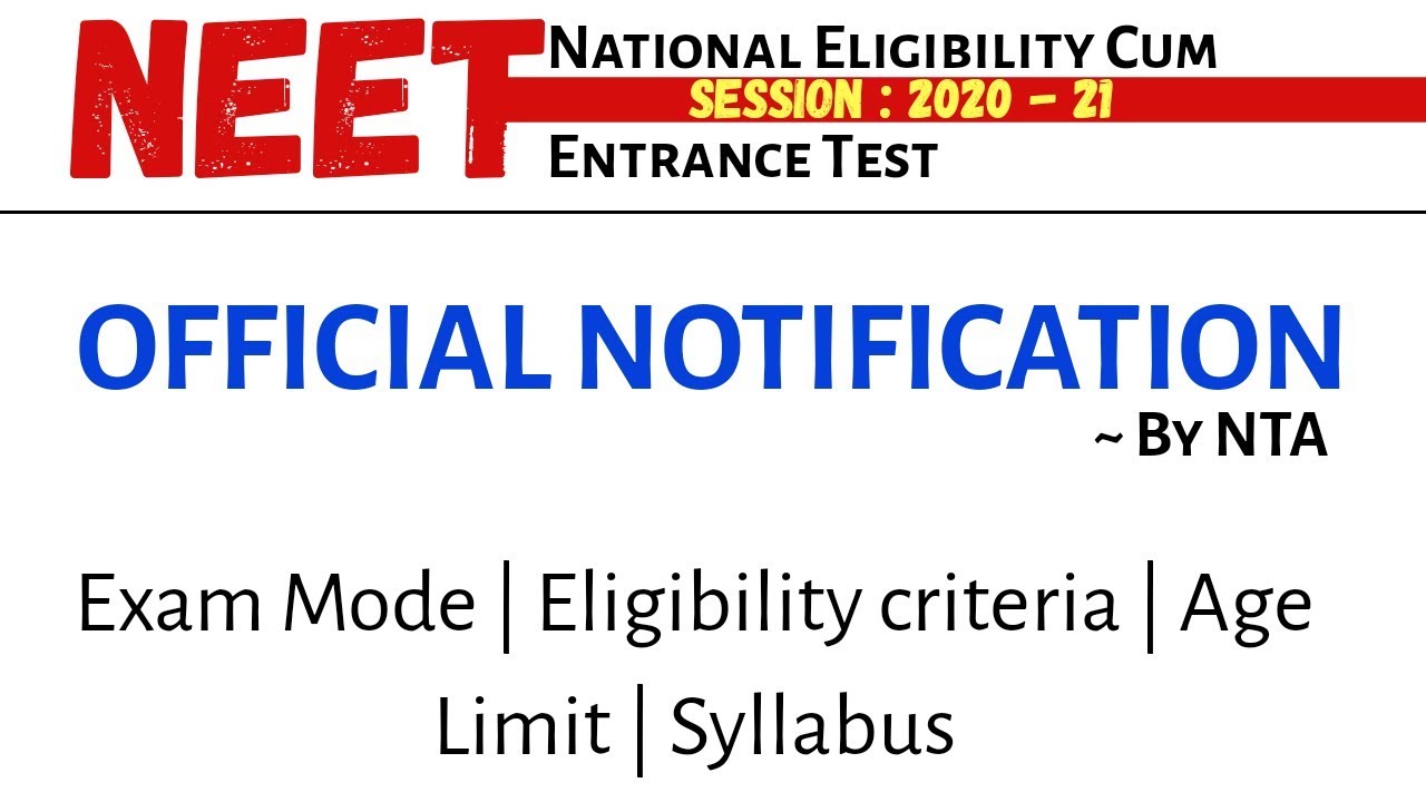 NEET 2020 Notification released by NTA | Important Dates | Urgent Updates