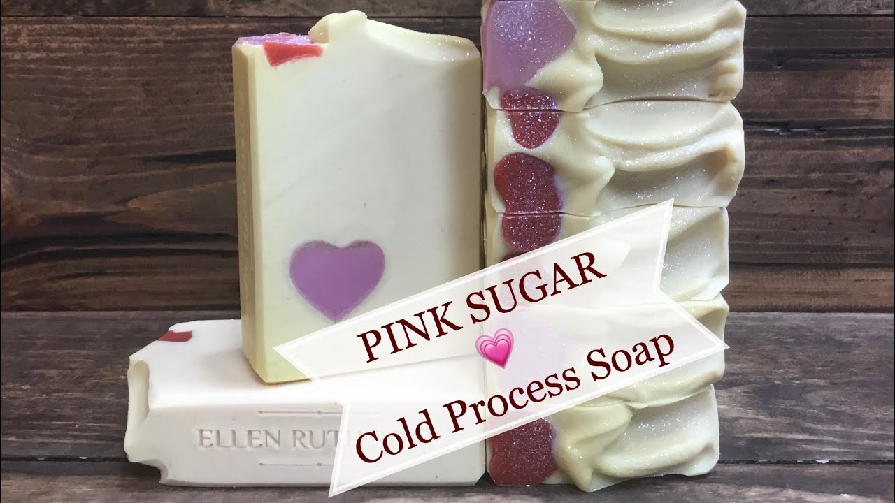 Making Cutting & Stamping PINK SUGAR Cold Process soap w/ embeds | Ellen Ruth Soap