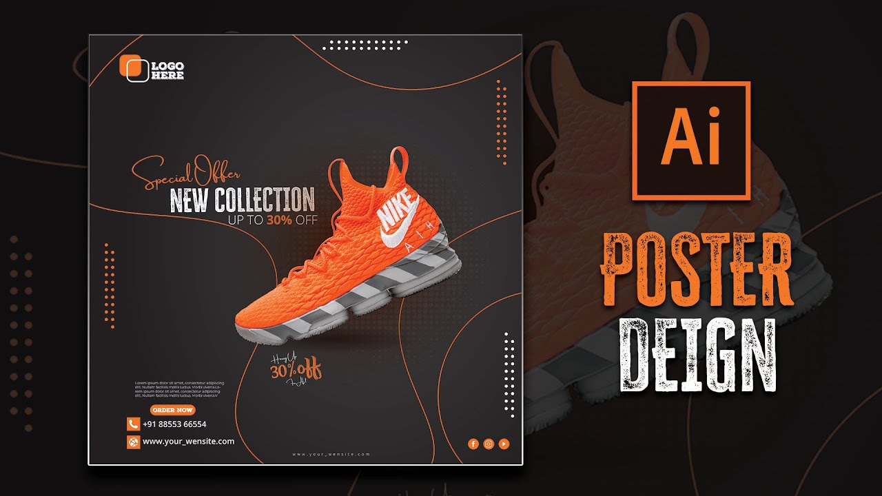 Illustrator CC Tutorial | Graphic Design | Sneakers Shoe Poster Design