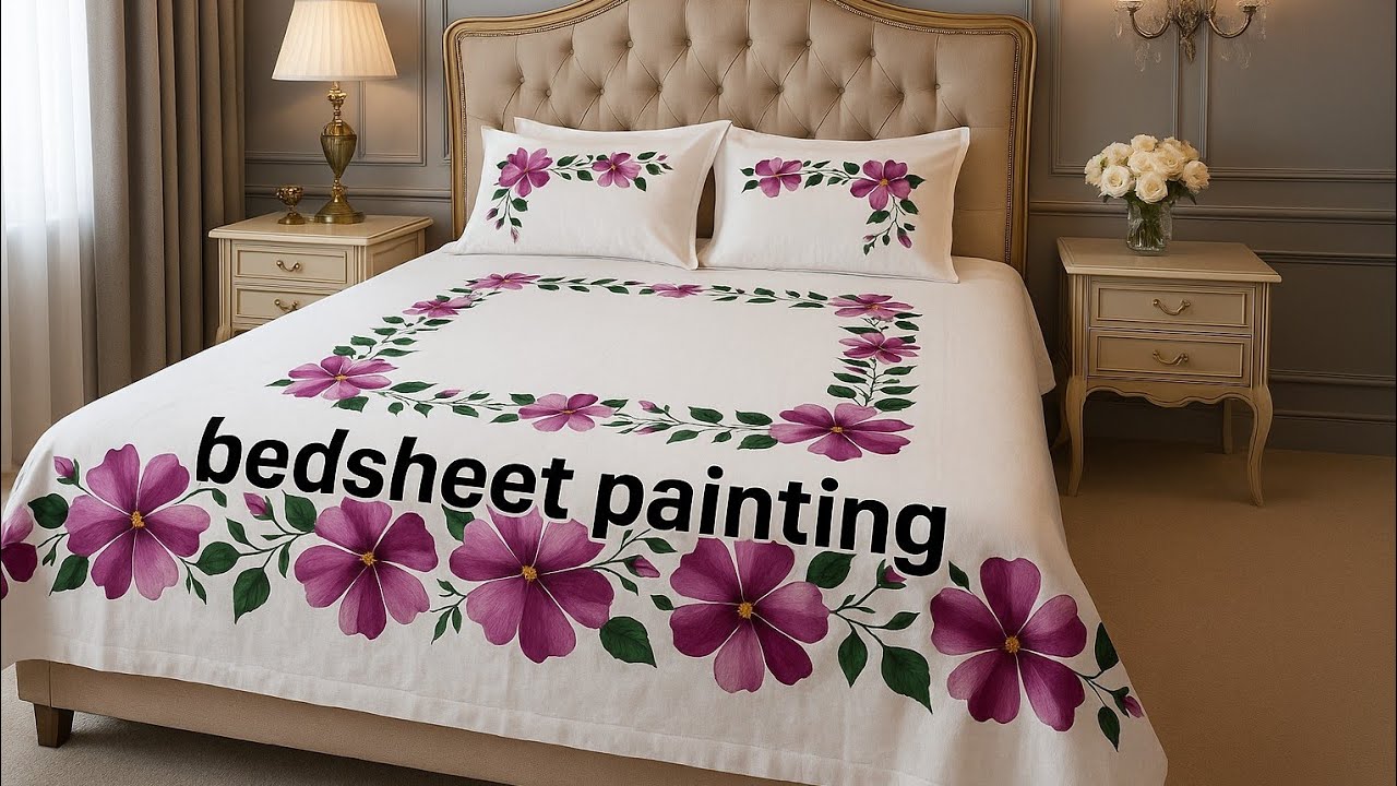 Full details chader painting  tutorial completed bedsheet painting tutorial #fabricpaint #handpented