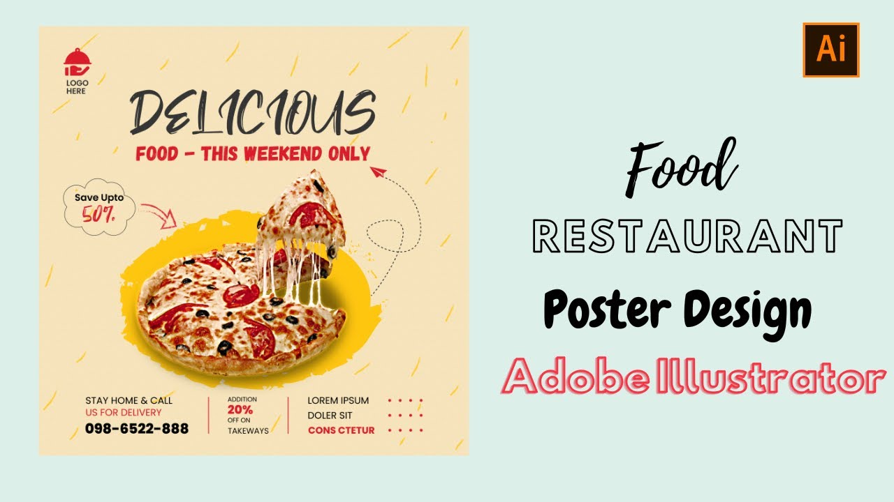 Adobe Illustrator Tutorial: Restaurants Poster Design | How to Design Restaurant Flyer Design