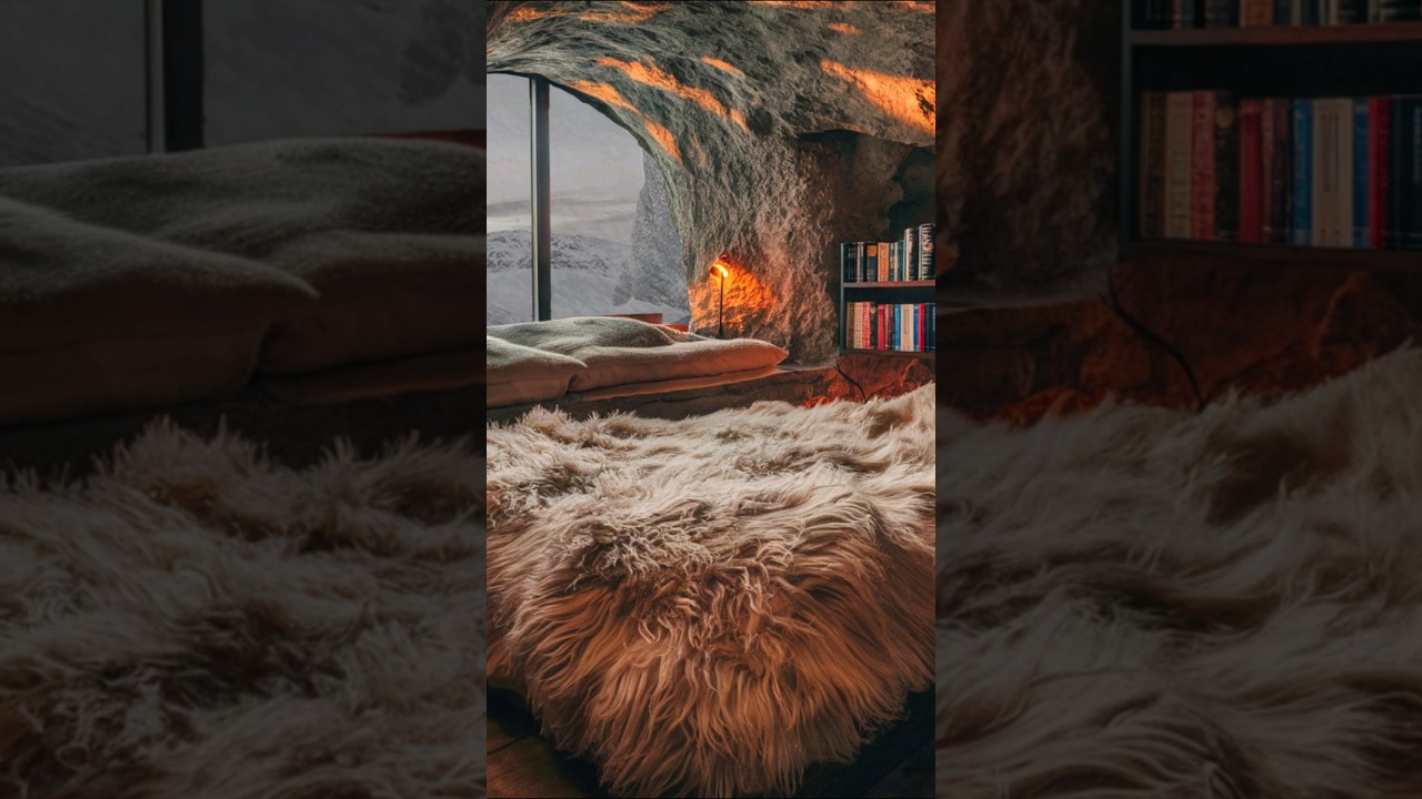 Healing Ambiance, Sleep Aid, Cozy Cave Cabin, Burning Fireplace  #sleeping #relax #atmosphere