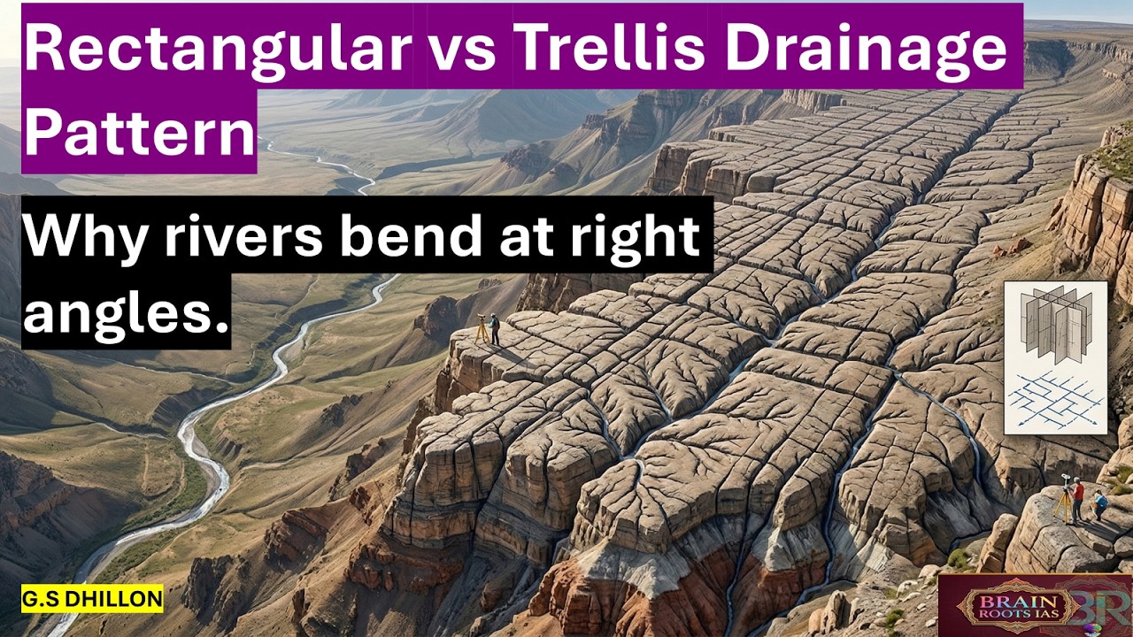 L68:  Rectangular vs Trellis Drainage Pattern | UPSC Geography Concept