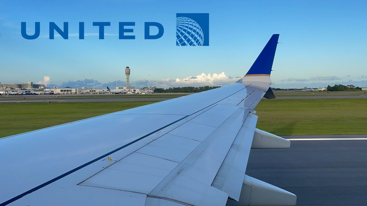 Буксировка самолета United Airlines 737 MAX 9, руление, взлет в Орландо (MCO)