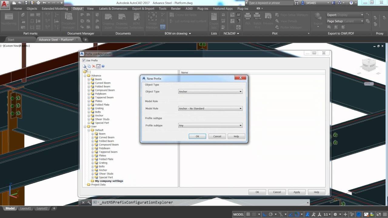 Advance Steel - Prefixes Configuration