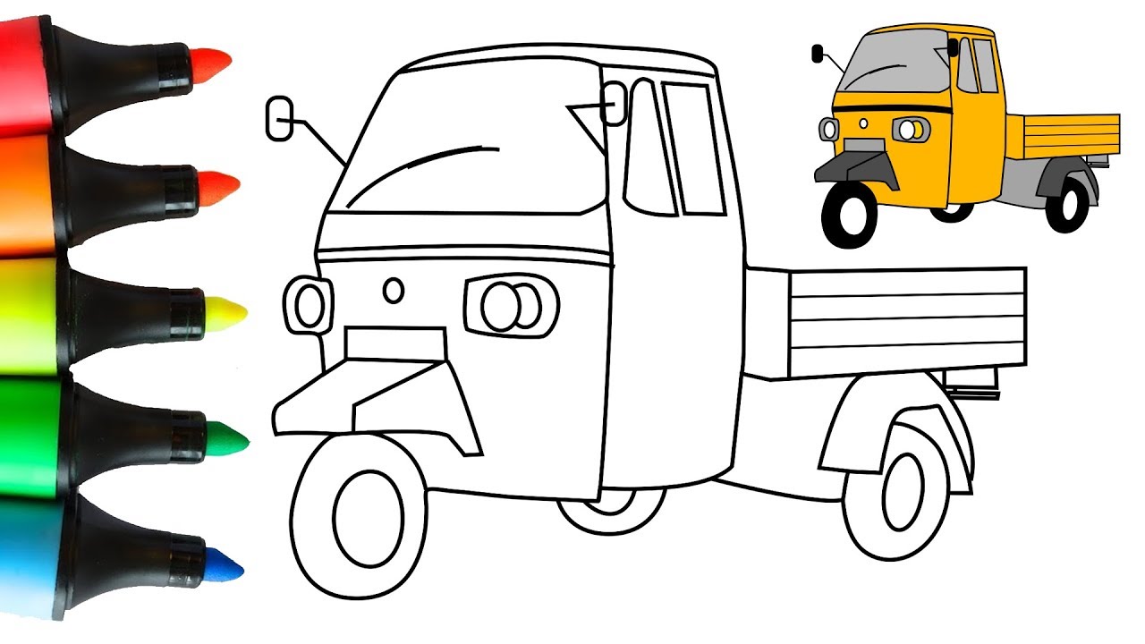 Cargo Tuk Tuk Auto Rickshaw Drawing and Coloring for Kids, Toddlers | Craft Hero 🌈