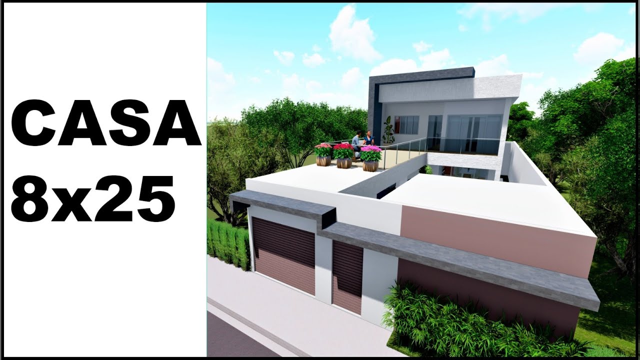 Planta de Casa 8x25 Sobrado - Compre o Projeto na Descri&ccedil;&atilde;o - P323
