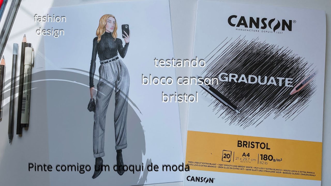 Testando bloco Canson Graduate Bristol ♡ Croqui de moda ♡ Pinte comigo #sketch #canson